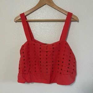 Free People Eyelet By My Side Tank Crop Top, Womens Size L | boho | festival |